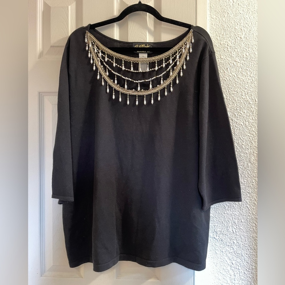 Bob Mackie Wearable Art | Beaded and Dangling Pearl Sweater | Women’s Size XXL